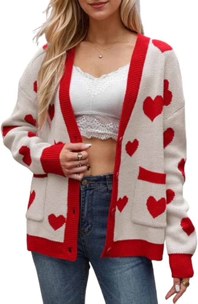 Nicoxijia Valentine's Day Cardigan Sweater for Women Heart Print